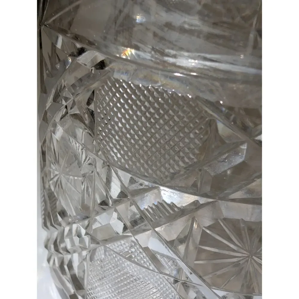 Antique American Brilliant Period Cut Water Pitcher Etched Daisy Diamond 11.5